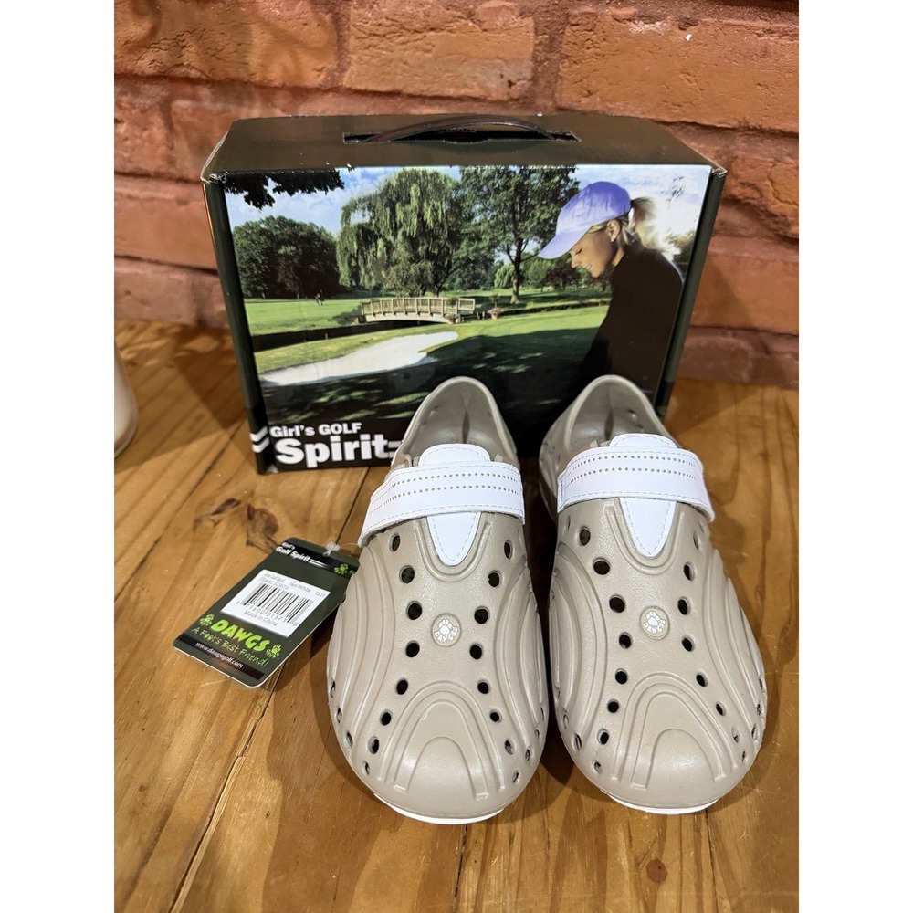 New Girls Dawgs Golf Shoes Size 13 Tan White Spikes/Cleats Lightweight Walking
